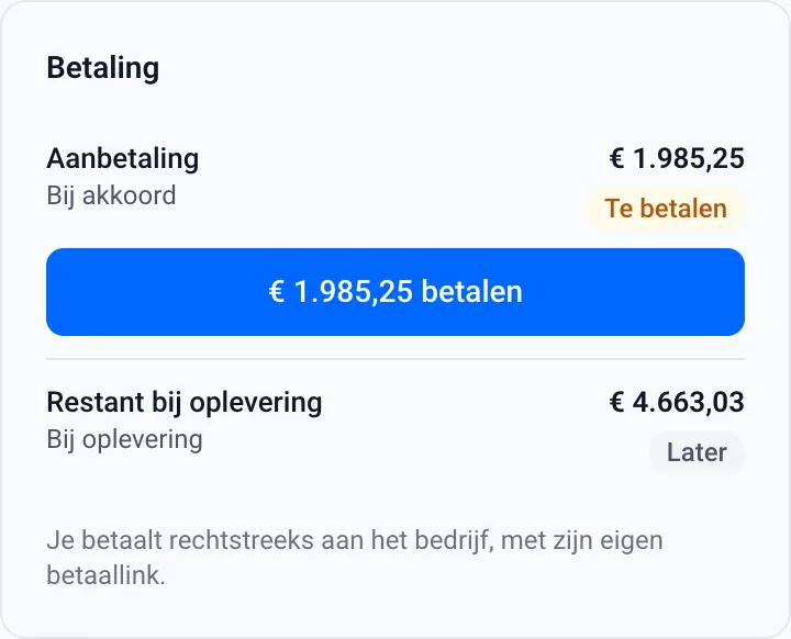Wat je klant ziet: de betalingen en een knop om te betalen